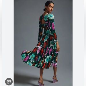 Maeve By Anthropologie Floral Pleated V-Neck Midi Dress